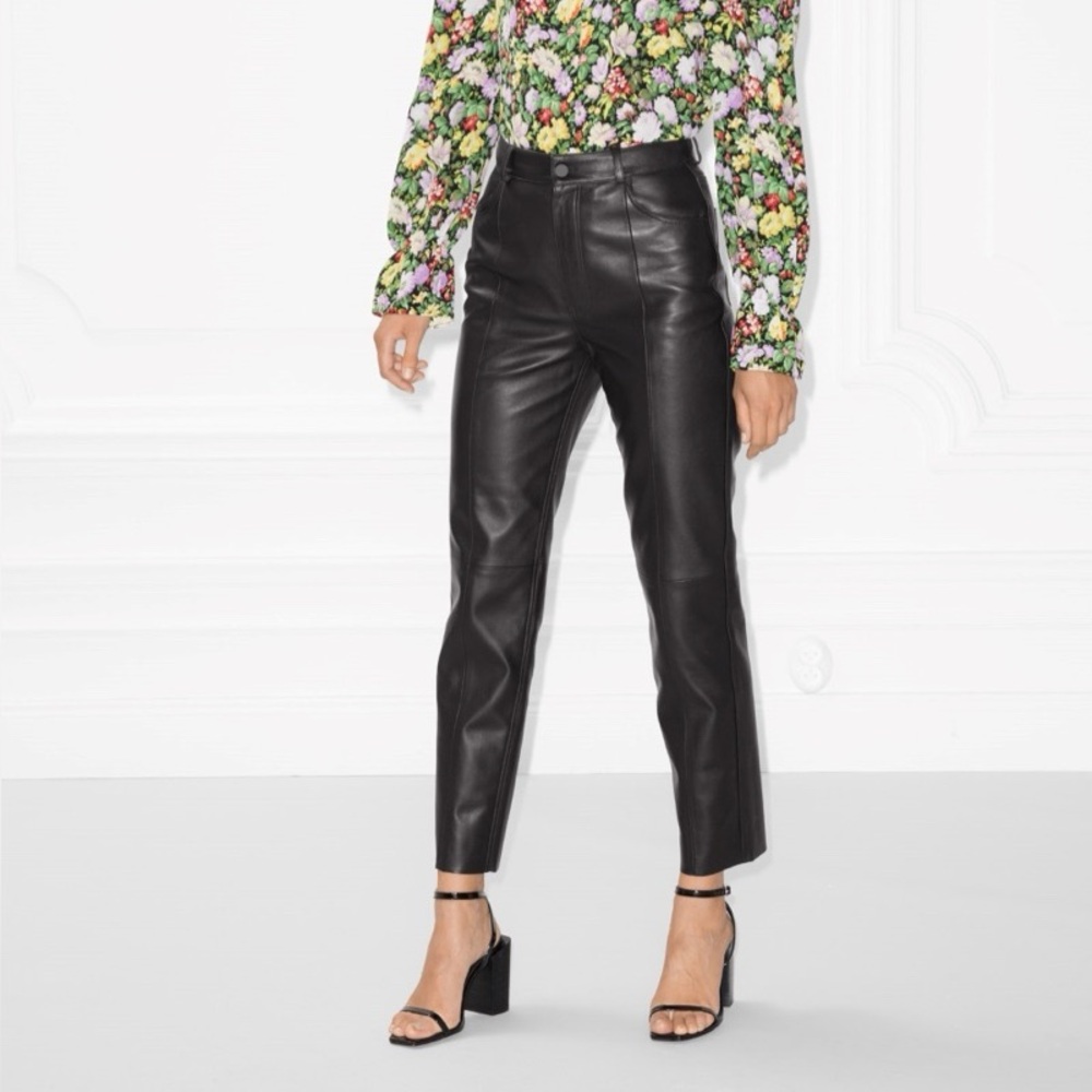 & Other Stories x Lou Doillon Black Genuine Leather Pants size 6